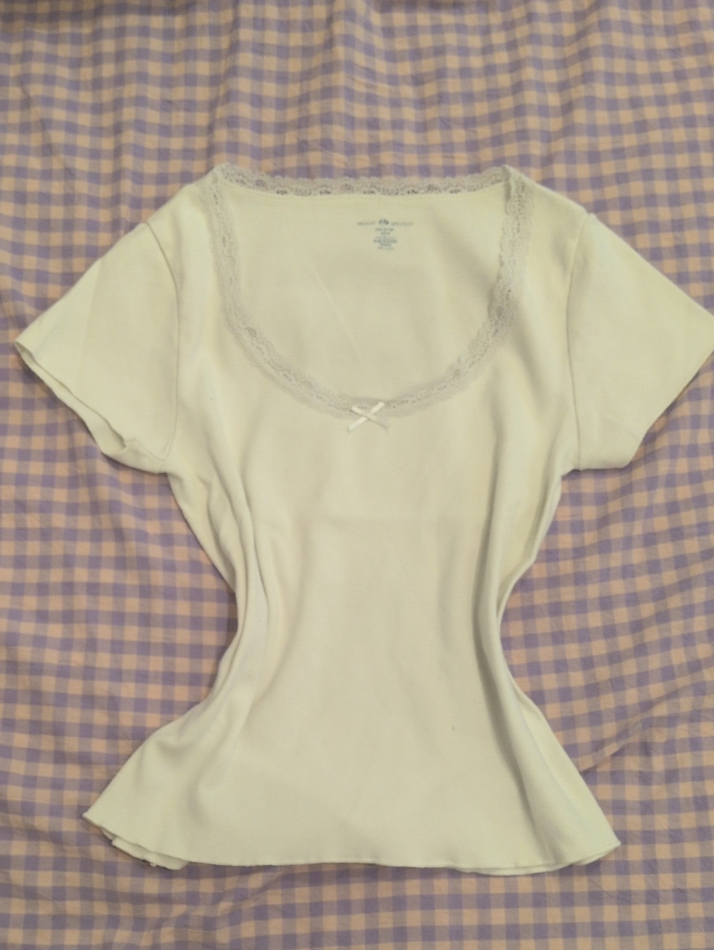 Brandy Melville White Lace-Trim Scoop Neck Tee